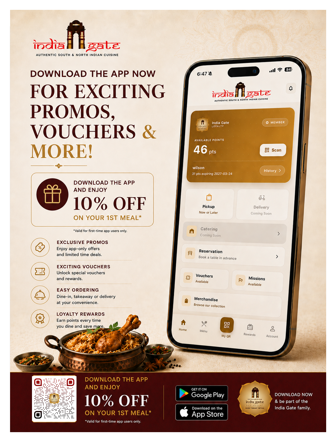 Download the India Gate app and enjoy 10% off on your first meal